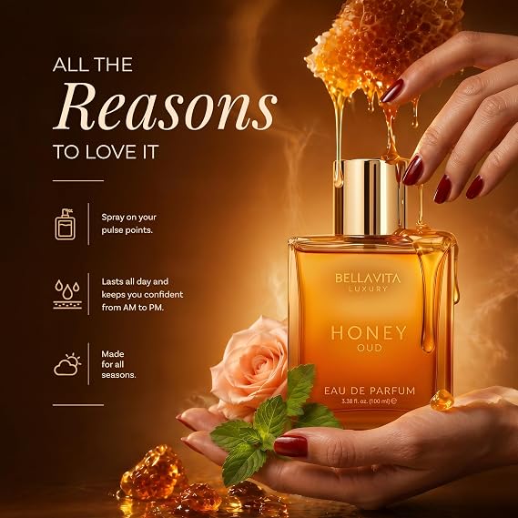 Bellavita Luxury Honey Oud Eau de Parfum | 100 ml (3.4 fl.oz.) | Perfume for Men and Women | Sweet Honey, Bergamot, Oud, and Amber Notes